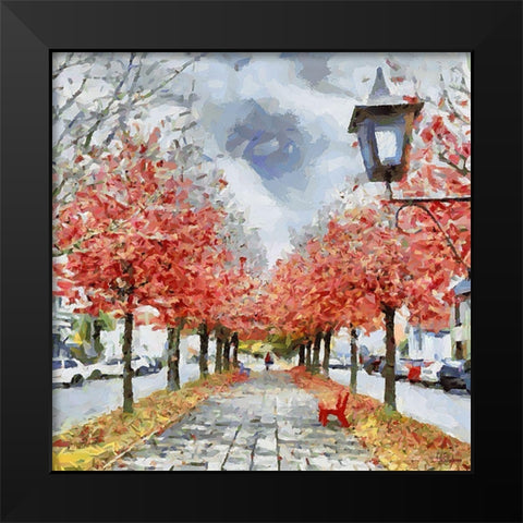 Red Bench Black Modern Wood Framed Art Print by Medeiros, Celito