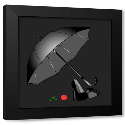 Umbrella BW Black Modern Wood Framed Art Print by Medeiros, Celito