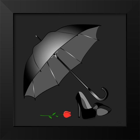 Umbrella BW Black Modern Wood Framed Art Print by Medeiros, Celito
