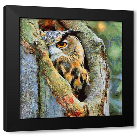 Owl in the Tree Black Modern Wood Framed Art Print by Medeiros, Celito
