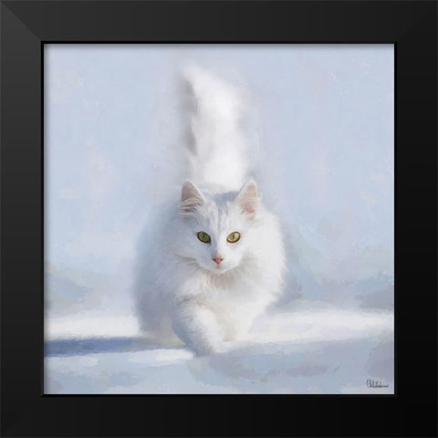 White Cat Black Modern Wood Framed Art Print by Medeiros, Celito