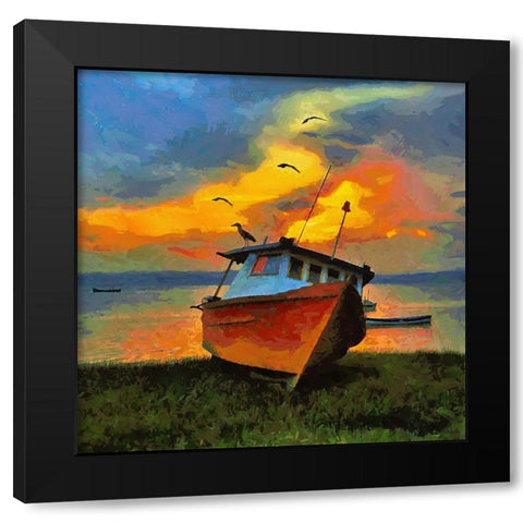 Boath with Birds Black Modern Wood Framed Art Print with Double Matting by Medeiros, Celito