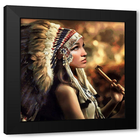 Beautiful Indian Woman Black Modern Wood Framed Art Print with Double Matting by Medeiros, Celito