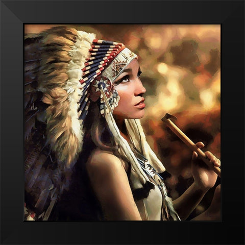 Beautiful Indian Woman Black Modern Wood Framed Art Print by Medeiros, Celito