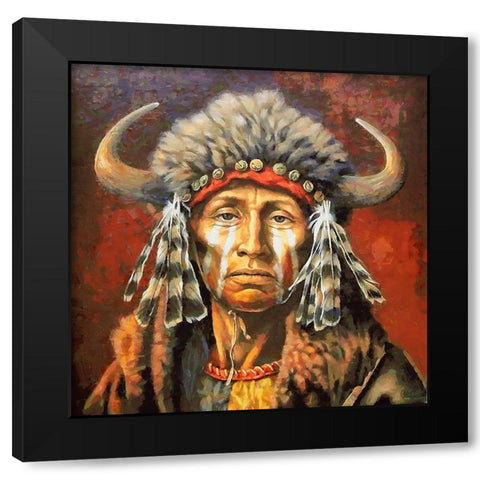 Old Indian Man Black Modern Wood Framed Art Print with Double Matting by Medeiros, Celito