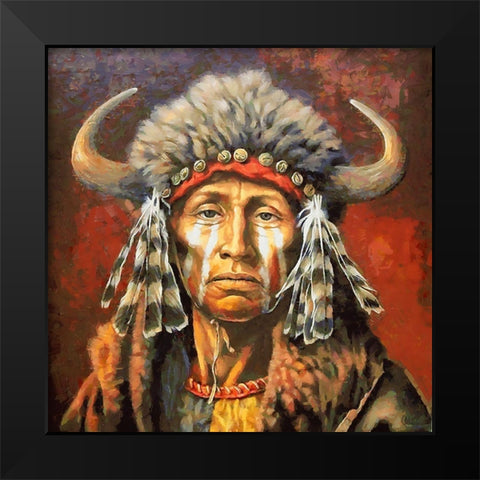 Old Indian Man Black Modern Wood Framed Art Print by Medeiros, Celito