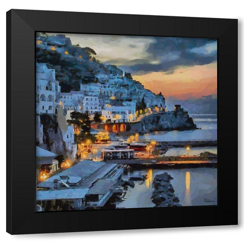 Santorini View Black Modern Wood Framed Art Print with Double Matting by Medeiros, Celito