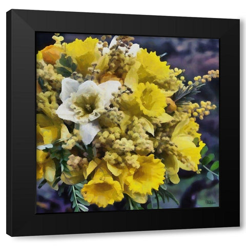 Yellow Bouquet Black Modern Wood Framed Art Print by Medeiros, Celito