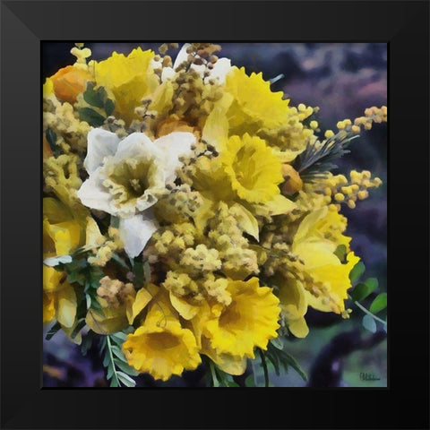 Yellow Bouquet Black Modern Wood Framed Art Print by Medeiros, Celito