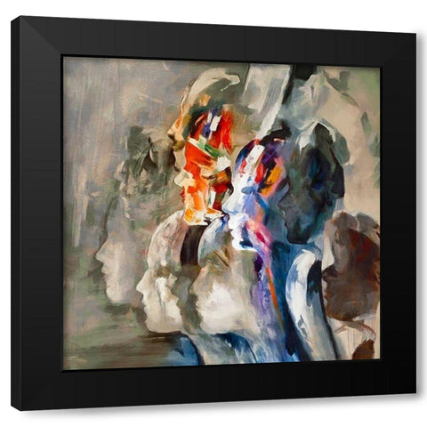 Many Faces Black Modern Wood Framed Art Print with Double Matting by Medeiros, Celito