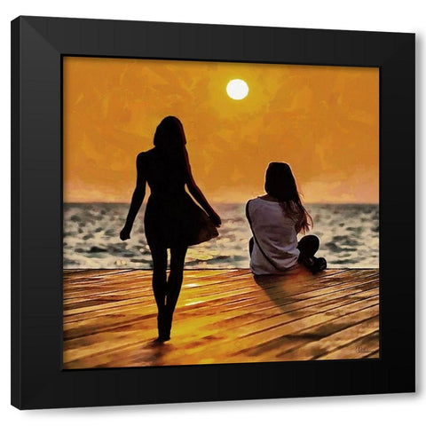 Two girls by sunset Black Modern Wood Framed Art Print by Medeiros, Celito