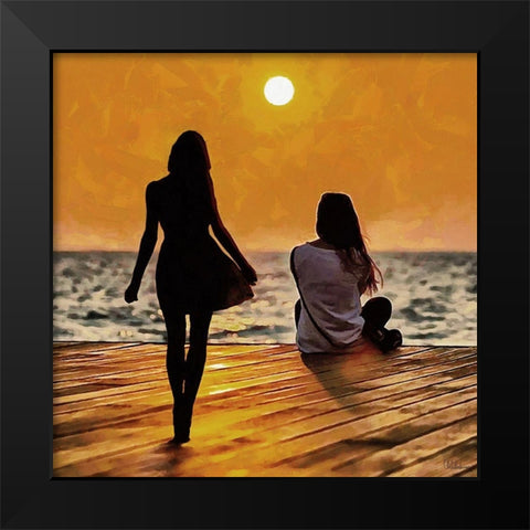 Two girls by sunset Black Modern Wood Framed Art Print by Medeiros, Celito