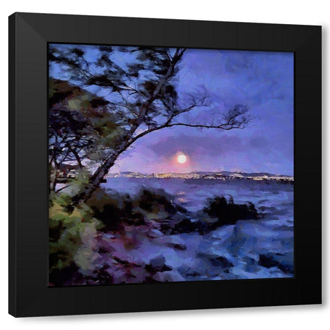 Full Moon Above the Sea Black Modern Wood Framed Art Print with Double Matting by Medeiros, Celito