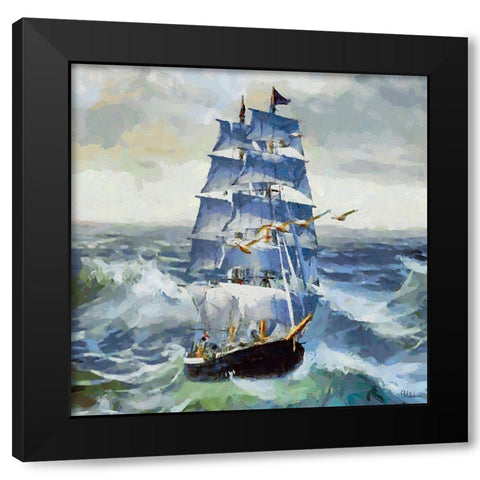 Boat Santa Maria I Black Modern Wood Framed Art Print by Medeiros, Celito
