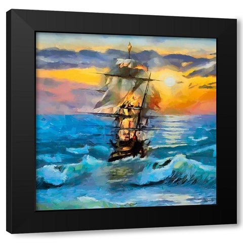 Boat Santa Maria II Black Modern Wood Framed Art Print by Medeiros, Celito