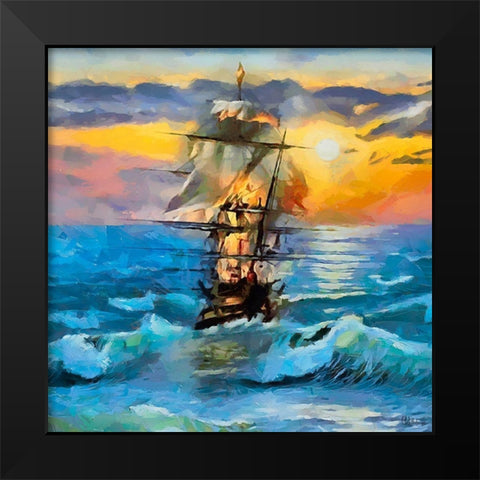 Boat Santa Maria II Black Modern Wood Framed Art Print by Medeiros, Celito