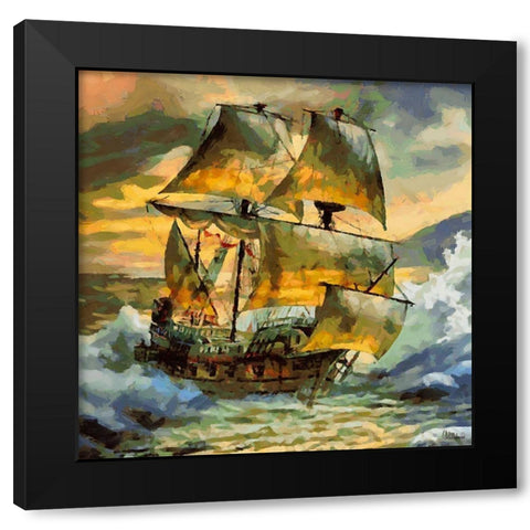 Boat Santa Maria III Black Modern Wood Framed Art Print with Double Matting by Medeiros, Celito