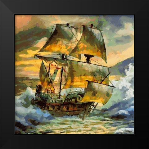 Boat Santa Maria III Black Modern Wood Framed Art Print by Medeiros, Celito