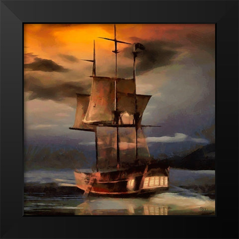 Boat Santa Maria IV Black Modern Wood Framed Art Print by Medeiros, Celito