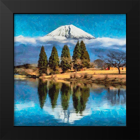 Volcano over the Lake Black Modern Wood Framed Art Print by Medeiros, Celito