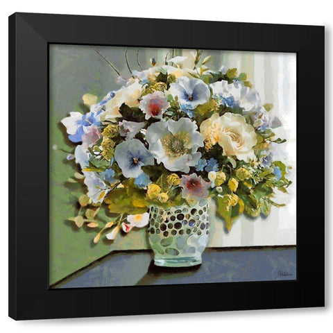 Vase with Flowers Black Modern Wood Framed Art Print by Medeiros, Celito