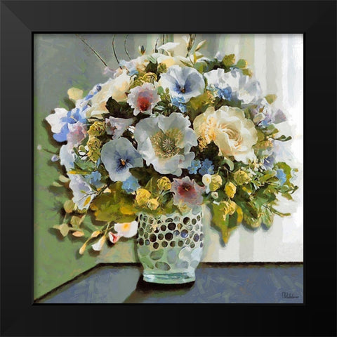 Vase with Flowers Black Modern Wood Framed Art Print by Medeiros, Celito