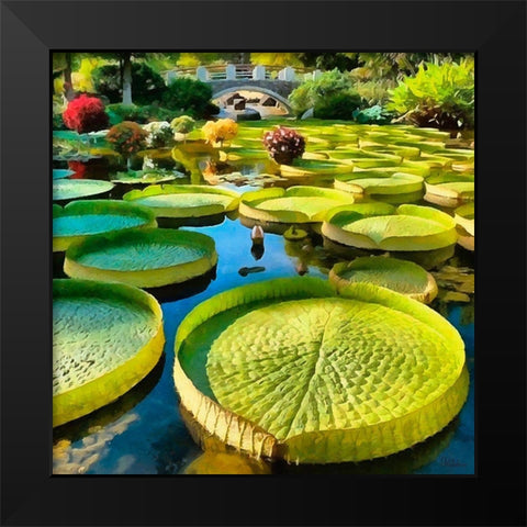 Big Green Watter Lilly Black Modern Wood Framed Art Print by Medeiros, Celito