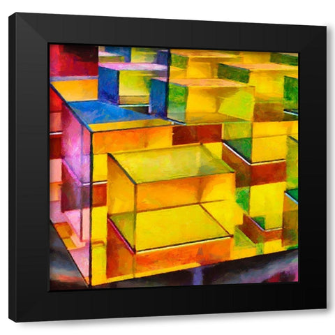 Yellow Cube Black Modern Wood Framed Art Print by Medeiros, Celito