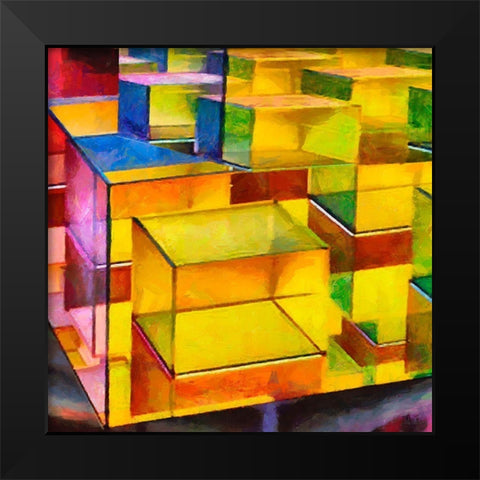 Yellow Cube Black Modern Wood Framed Art Print by Medeiros, Celito