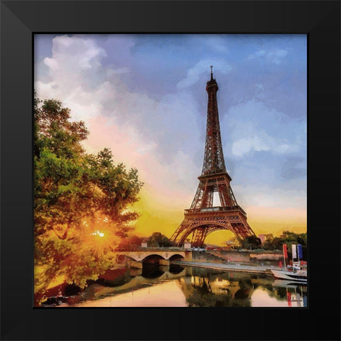 Eiffel Tower by Sunset Black Modern Wood Framed Art Print by Medeiros, Celito