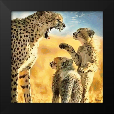 Leopard Family Black Modern Wood Framed Art Print by Medeiros, Celito