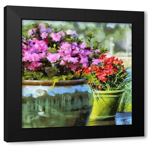 Pink and Red flowers in the Pot Black Modern Wood Framed Art Print by Medeiros, Celito