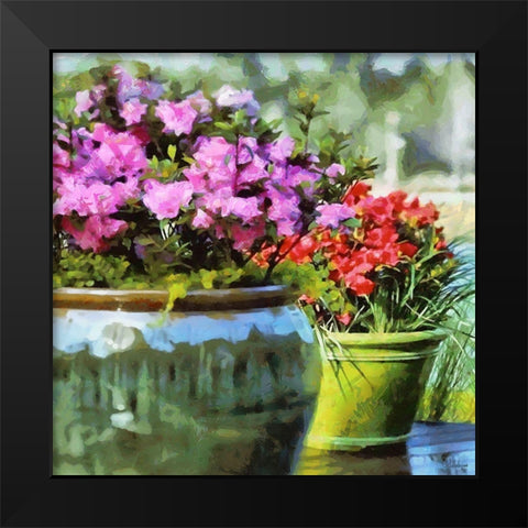 Pink and Red flowers in the Pot Black Modern Wood Framed Art Print by Medeiros, Celito