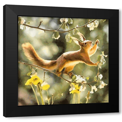 Happy Squirrel Black Modern Wood Framed Art Print by Medeiros, Celito