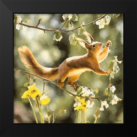 Happy Squirrel Black Modern Wood Framed Art Print by Medeiros, Celito