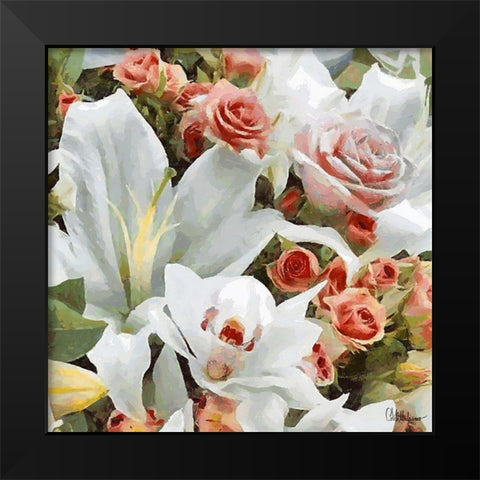 Roses and Lillies Black Modern Wood Framed Art Print by Medeiros, Celito