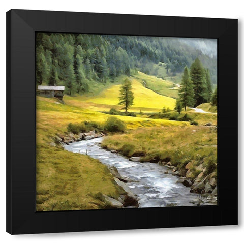 Stream in the Alps Black Modern Wood Framed Art Print by Medeiros, Celito