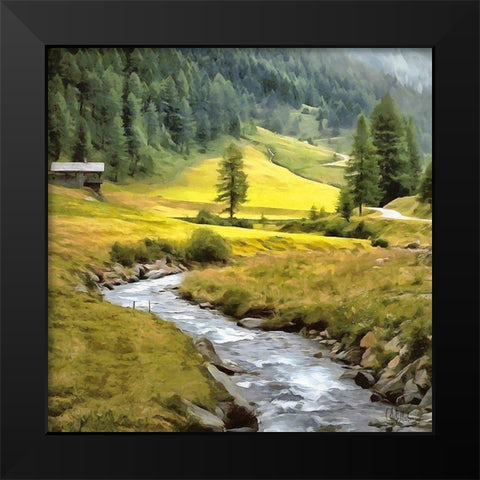 Stream in the Alps Black Modern Wood Framed Art Print by Medeiros, Celito