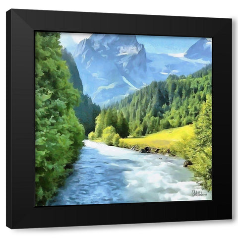 River in Mountains Black Modern Wood Framed Art Print with Double Matting by Medeiros, Celito