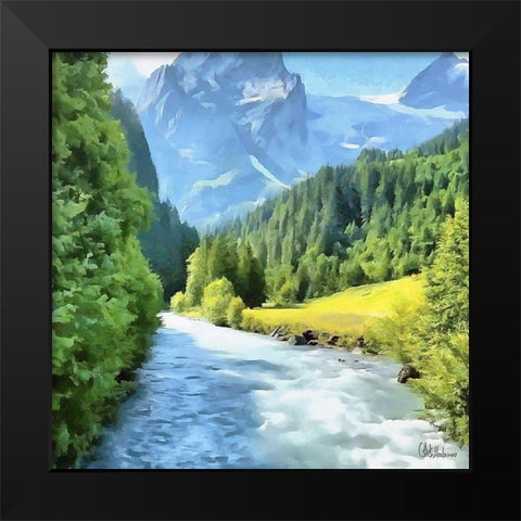 River in Mountains Black Modern Wood Framed Art Print by Medeiros, Celito