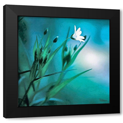 Flowers on Turquiese Background II Black Modern Wood Framed Art Print by Medeiros, Celito