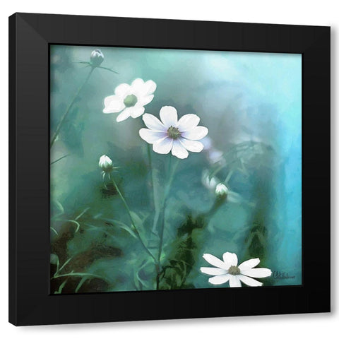 Flowers on Turquiese Background III Black Modern Wood Framed Art Print by Medeiros, Celito
