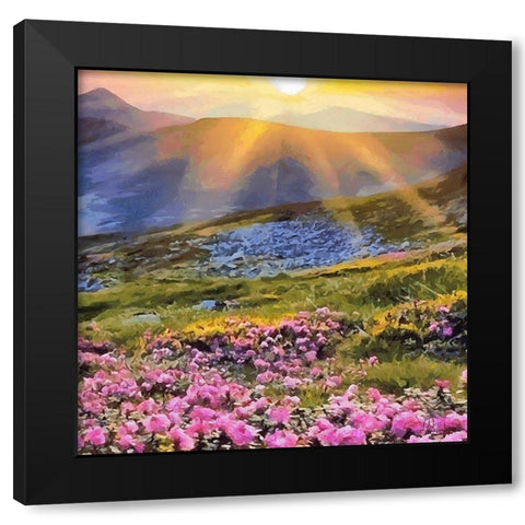 Sunset over the Mountains Black Modern Wood Framed Art Print by Medeiros, Celito