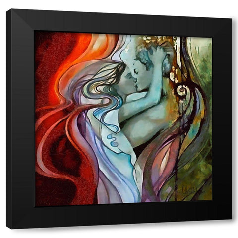 Kissing is nice Black Modern Wood Framed Art Print with Double Matting by Medeiros, Celito