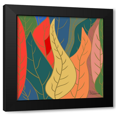 Colorful Leaves I Black Modern Wood Framed Art Print with Double Matting by Medeiros, Celito