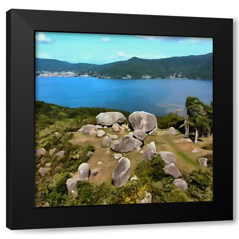 Big Stones near the Sea Black Modern Wood Framed Art Print with Double Matting by Medeiros, Celito
