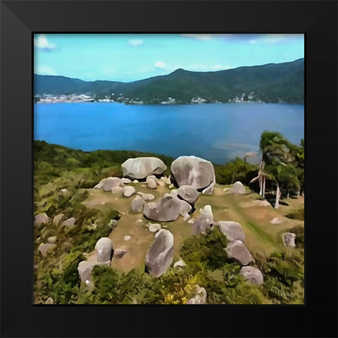 Big Stones near the Sea Black Modern Wood Framed Art Print by Medeiros, Celito