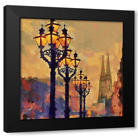Lamps by Sunset Black Modern Wood Framed Art Print by Medeiros, Celito