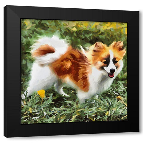 Happy Small Dog Black Modern Wood Framed Art Print by Medeiros, Celito