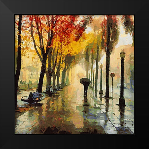 Rainy Day in the City Black Modern Wood Framed Art Print by Medeiros, Celito